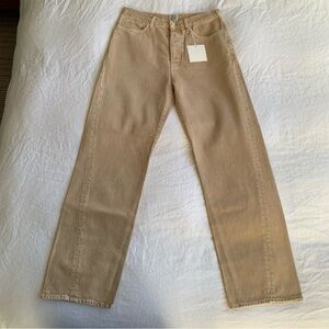 NWT Toteme Twisted Seam Mid Rise Straight Leg Jeans Pants Sand Tan Washed Beige